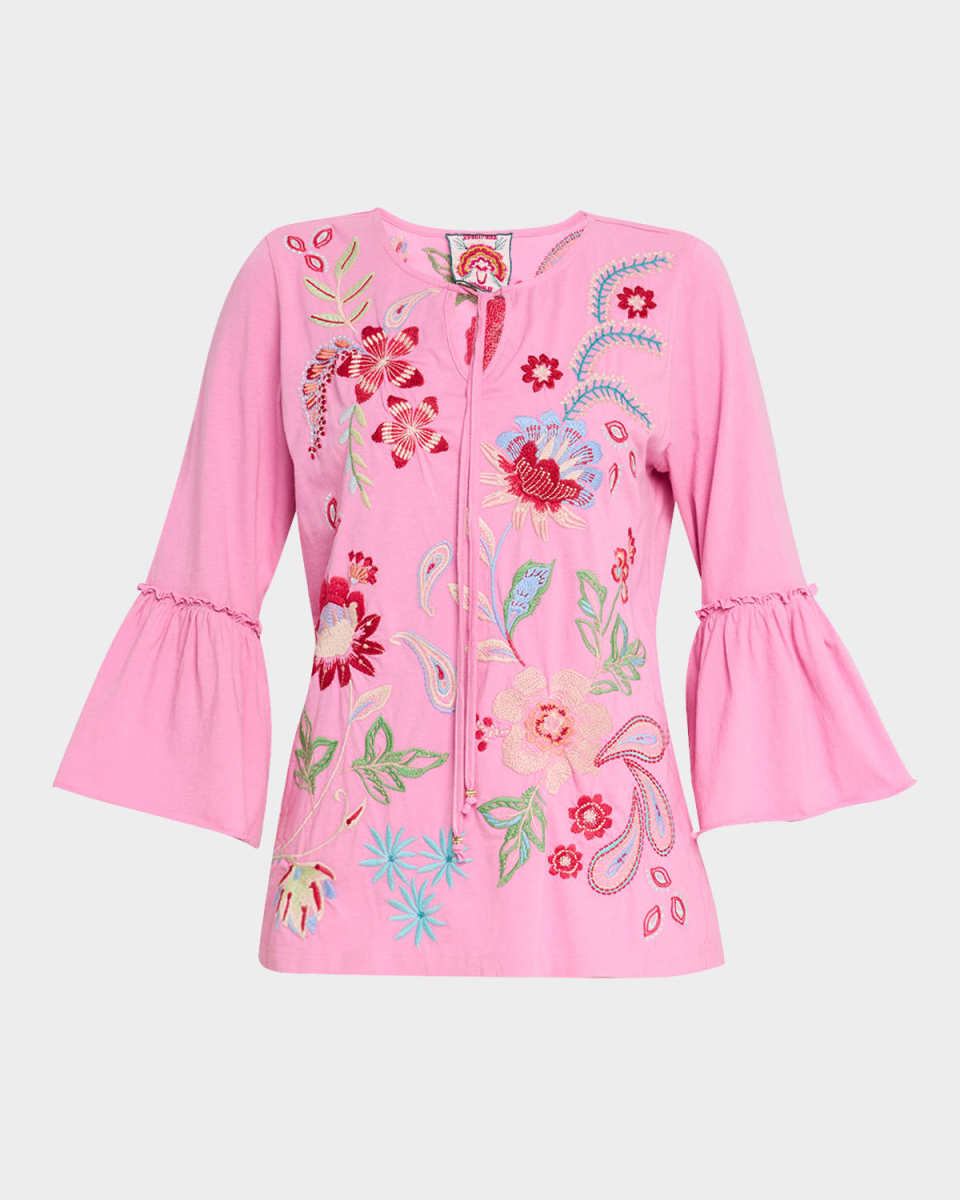 Floral-Embroidered Cotton T-Shirt